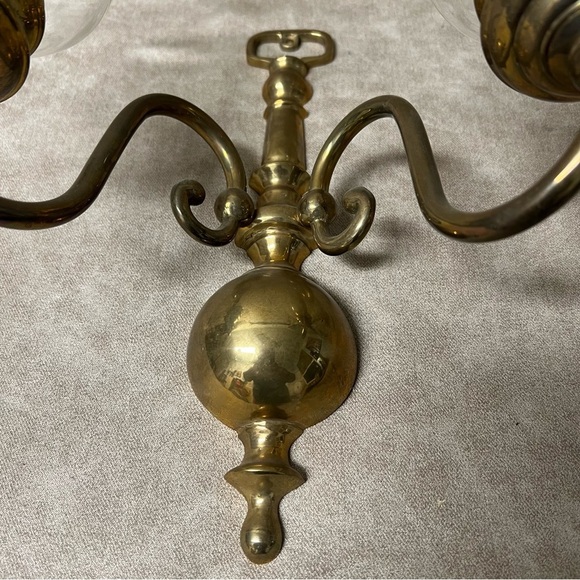 Vintage Solid Brass Mounted Sconce Double Candle Holders - Picture 5 of 7